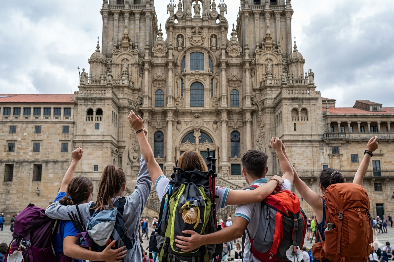Grupo de peregrinos en el Camino de Santiago